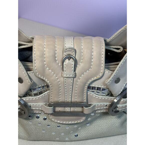 Jimmy Choo Buckle Studded Tulita Hobo Shoulder Bag Tan Canvas - Picture 3 of 16